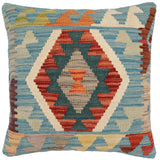 handmade Traditional Pillow Blue Rust Hand-Woven SQUARE 100% WOOL  Hand woven turkish pillow  PILLOW