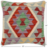handmade Traditional Pillow Blue Rust Hand-Woven SQUARE 100% WOOL  Hand woven turkish pillow  PILLOW