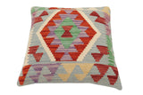 handmade Traditional Pillow Blue Rust Hand-Woven SQUARE 100% WOOL  Hand woven turkish pillow  PILLOW