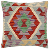 handmade Traditional Pillow Blue Rust Hand-Woven SQUARE 100% WOOL  Hand woven turkish pillow  PILLOW