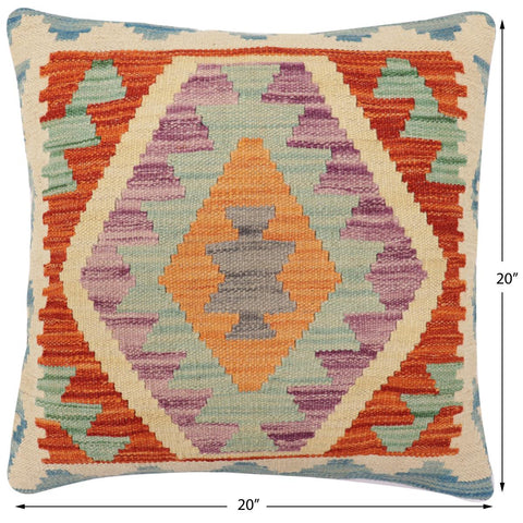 handmade Traditional Pillow Rust Blue Hand-Woven SQUARE 100% WOOL  Hand woven turkish pillow  PILLOW