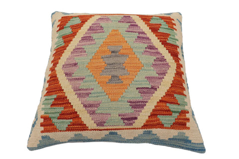 handmade Traditional Pillow Rust Blue Hand-Woven SQUARE 100% WOOL  Hand woven turkish pillow  PILLOW