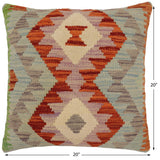 handmade Traditional Pillow Rust Blue Hand-Woven SQUARE 100% WOOL  Hand woven turkish pillow  PILLOW