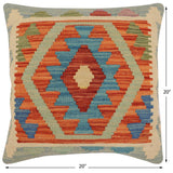 handmade Traditional Pillow Rust Blue Hand-Woven SQUARE 100% WOOL  Hand woven turkish pillow  PILLOW