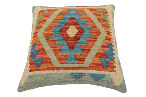 handmade Traditional Pillow Rust Blue Hand-Woven SQUARE 100% WOOL  Hand woven turkish pillow  PILLOW