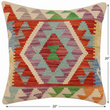 handmade Traditional Pillow Rust Blue Hand-Woven SQUARE 100% WOOL  Hand woven turkish pillow  PILLOW