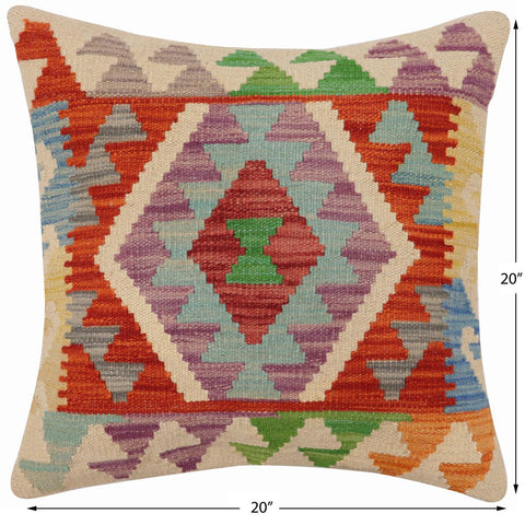 handmade Traditional Pillow Rust Blue Hand-Woven SQUARE 100% WOOL  Hand woven turkish pillow  PILLOW