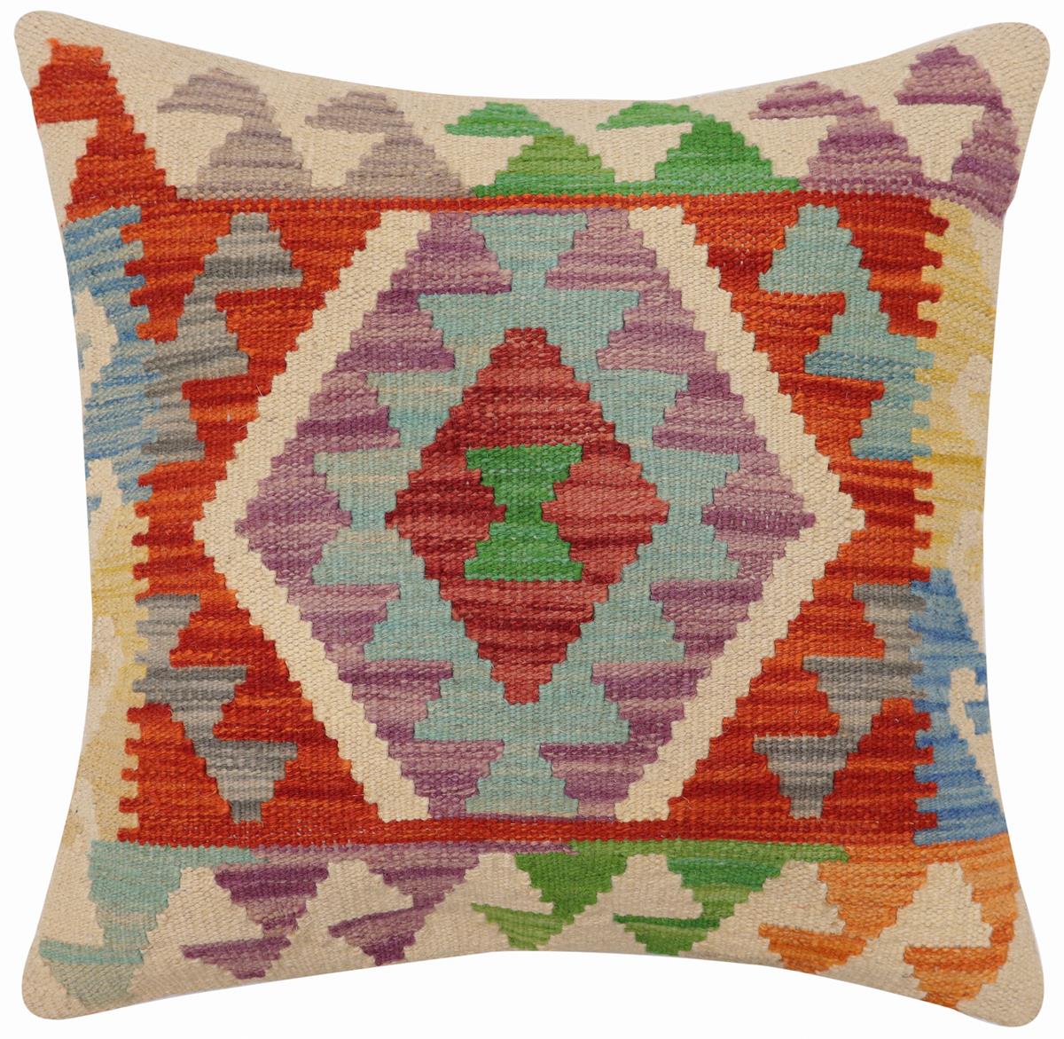 handmade Traditional Pillow Rust Blue Hand-Woven SQUARE 100% WOOL  Hand woven turkish pillow  PILLOW