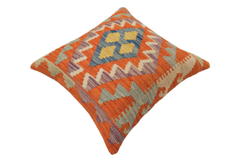 handmade Traditional Pillow Orange Blue Hand-Woven SQUARE 100% WOOL  Hand woven turkish pillow  PILLOW