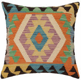 handmade Traditional Pillow Blue Beige Hand-Woven SQUARE 100% WOOL  Hand woven turkish pillow  PILLOW