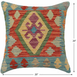 handmade Traditional Pillow Blue Red Hand-Woven SQUARE 100% WOOL  Hand woven turkish pillow  PILLOW