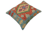 handmade Traditional Pillow Blue Red Hand-Woven SQUARE 100% WOOL  Hand woven turkish pillow  PILLOW