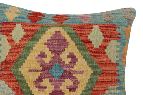 handmade Traditional Pillow Blue Red Hand-Woven SQUARE 100% WOOL  Hand woven turkish pillow  PILLOW