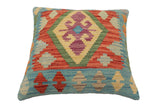 handmade Traditional Pillow Blue Red Hand-Woven SQUARE 100% WOOL  Hand woven turkish pillow  PILLOW
