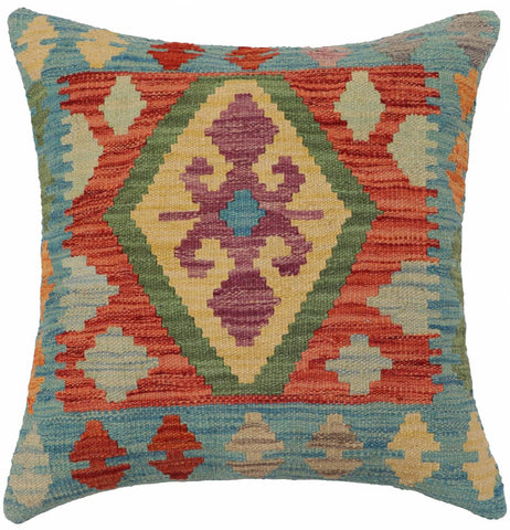 handmade Traditional Pillow Blue Red Hand-Woven SQUARE 100% WOOL  Hand woven turkish pillow  PILLOW