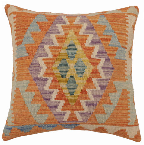 handmade Traditional Pillow Orange Blue Hand-Woven SQUARE 100% WOOL  Hand woven turkish pillow  PILLOW