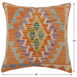 handmade Traditional Pillow Orange Blue Hand-Woven SQUARE 100% WOOL  Hand woven turkish pillow  PILLOW