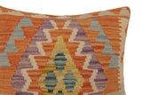 handmade Traditional Pillow Orange Blue Hand-Woven SQUARE 100% WOOL  Hand woven turkish pillow  PILLOW