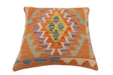 handmade Traditional Pillow Orange Blue Hand-Woven SQUARE 100% WOOL  Hand woven turkish pillow  PILLOW