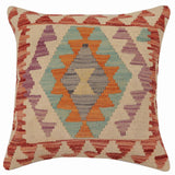 handmade Traditional Pillow Red Blue Hand-Woven SQUARE 100% WOOL  Hand woven turkish pillow  2 x 2
