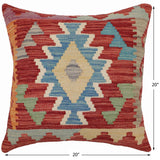 handmade Traditional Pillow Red Blue Hand-Woven SQUARE 100% WOOL  Hand woven turkish pillow  PILLOW
