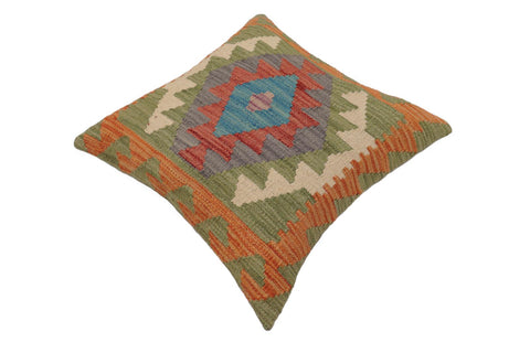 handmade Traditional Pillow Orange Blue Hand-Woven SQUARE 100% WOOL  Hand woven turkish pillow  PILLOW