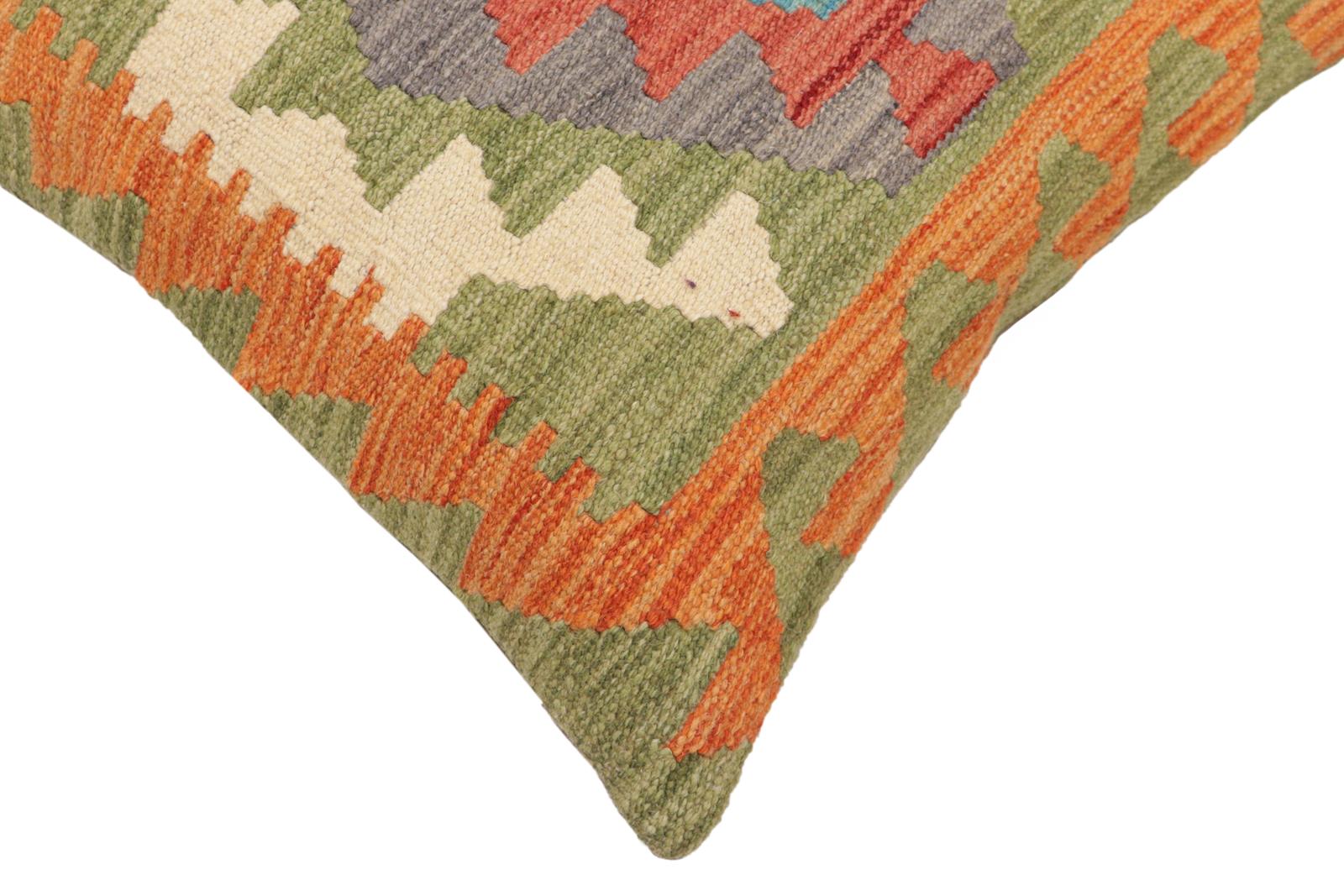 handmade Traditional Pillow Orange Blue Hand-Woven SQUARE 100% WOOL  Hand woven turkish pillow  PILLOW