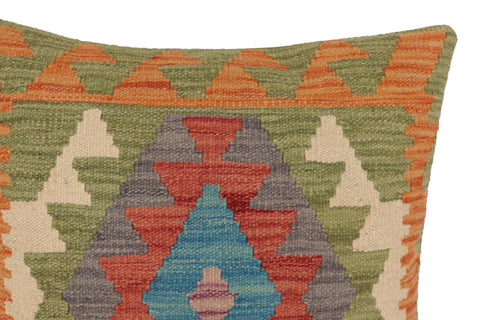 handmade Traditional Pillow Orange Blue Hand-Woven SQUARE 100% WOOL  Hand woven turkish pillow  PILLOW