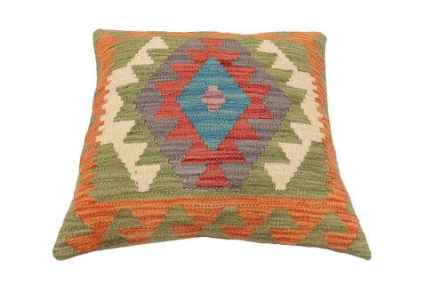 handmade Traditional Pillow Orange Blue Hand-Woven SQUARE 100% WOOL  Hand woven turkish pillow  PILLOW