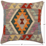 handmade Traditional Pillow Gray Rust Hand-Woven SQUARE 100% WOOL  Hand woven turkish pillow  PILLOW