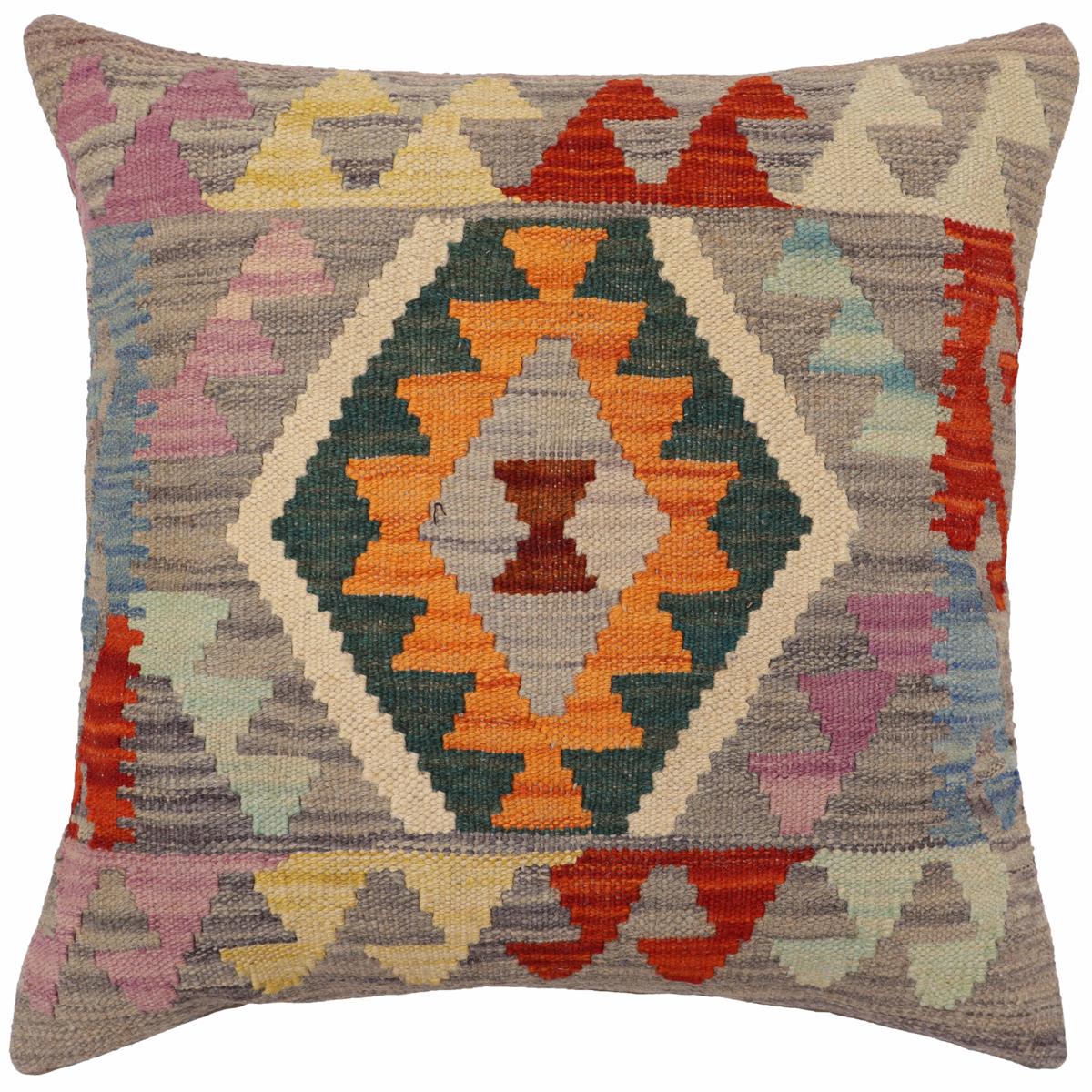 handmade Traditional Pillow Gray Rust Hand-Woven SQUARE 100% WOOL  Hand woven turkish pillow  PILLOW