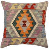 handmade Traditional Pillow Gray Rust Hand-Woven SQUARE 100% WOOL  Hand woven turkish pillow  PILLOW