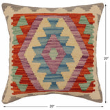 handmade Traditional Pillow Rust Blue Hand-Woven SQUARE 100% WOOL  Hand woven turkish pillow  PILLOW