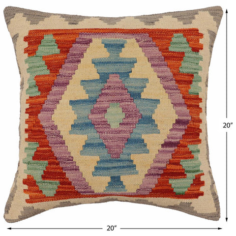 handmade Traditional Pillow Rust Blue Hand-Woven SQUARE 100% WOOL  Hand woven turkish pillow  PILLOW
