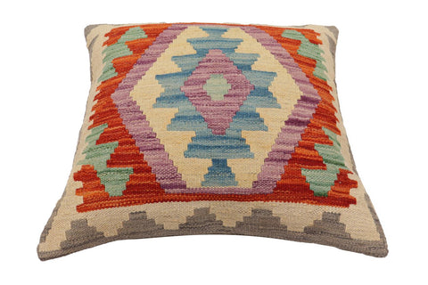 handmade Traditional Pillow Rust Blue Hand-Woven SQUARE 100% WOOL  Hand woven turkish pillow  PILLOW