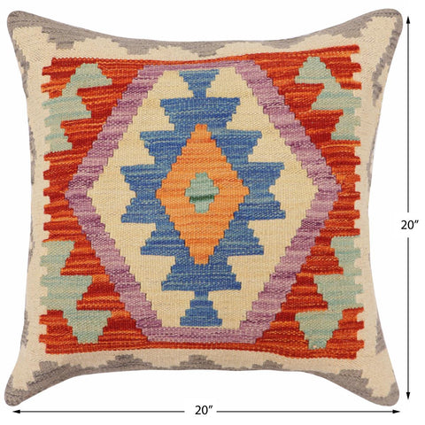 handmade Traditional Pillow Rust Blue Hand-Woven SQUARE 100% WOOL  Hand woven turkish pillow  PILLOW