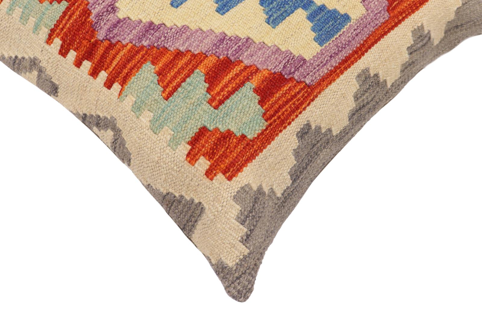 handmade Traditional Pillow Rust Blue Hand-Woven SQUARE 100% WOOL  Hand woven turkish pillow  PILLOW