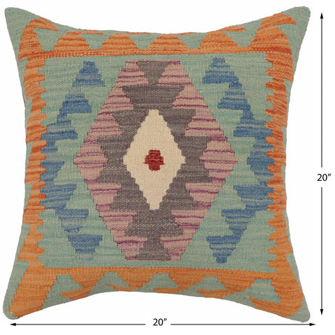 handmade Traditional Pillow Blue Gray Hand-Woven SQUARE 100% WOOL  Hand woven turkish pillow  PILLOW
