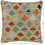 handmade Traditional Pillow Blue Rust Hand-Woven SQUARE 100% WOOL  Hand woven turkish pillow  PILLOW