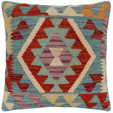handmade Traditional Pillow Blue Rust Hand-Woven SQUARE 100% WOOL  Hand woven turkish pillow  PILLOW