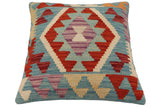 handmade Traditional Pillow Blue Rust Hand-Woven SQUARE 100% WOOL  Hand woven turkish pillow  PILLOW