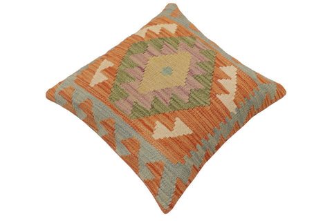 handmade Traditional Pillow Orange Blue Hand-Woven SQUARE 100% WOOL  Hand woven turkish pillow  PILLOW