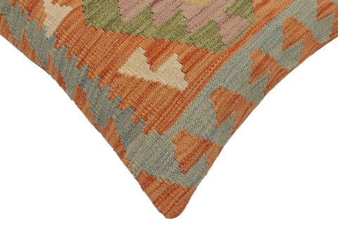 handmade Traditional Pillow Orange Blue Hand-Woven SQUARE 100% WOOL  Hand woven turkish pillow  PILLOW