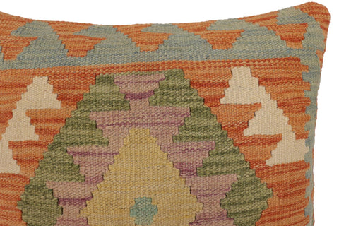 handmade Traditional Pillow Orange Blue Hand-Woven SQUARE 100% WOOL  Hand woven turkish pillow  PILLOW