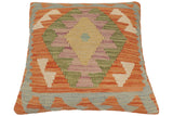 handmade Traditional Pillow Orange Blue Hand-Woven SQUARE 100% WOOL  Hand woven turkish pillow  PILLOW