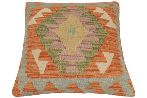 handmade Traditional Pillow Orange Blue Hand-Woven SQUARE 100% WOOL  Hand woven turkish pillow  PILLOW