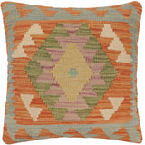 handmade Traditional Pillow Orange Blue Hand-Woven SQUARE 100% WOOL  Hand woven turkish pillow  PILLOW