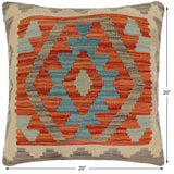 handmade Traditional Pillow Rust Blue Hand-Woven SQUARE 100% WOOL  Hand woven turkish pillow  PILLOW