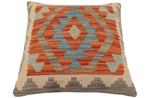 handmade Traditional Pillow Rust Blue Hand-Woven SQUARE 100% WOOL  Hand woven turkish pillow  PILLOW