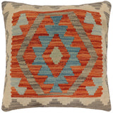 handmade Traditional Pillow Rust Blue Hand-Woven SQUARE 100% WOOL  Hand woven turkish pillow  PILLOW